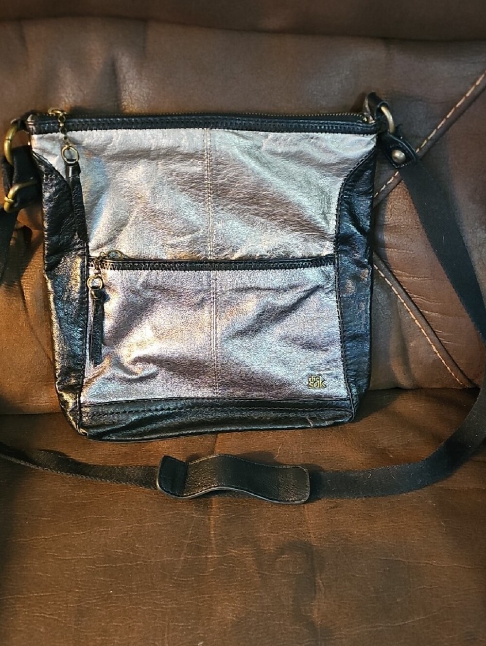 The Sak Metallic Black Leather Crossbody Bag